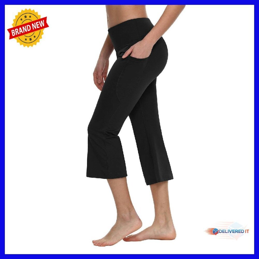Flare Capri Leggings with Pockets High Waist Yoga Pants Bootcut